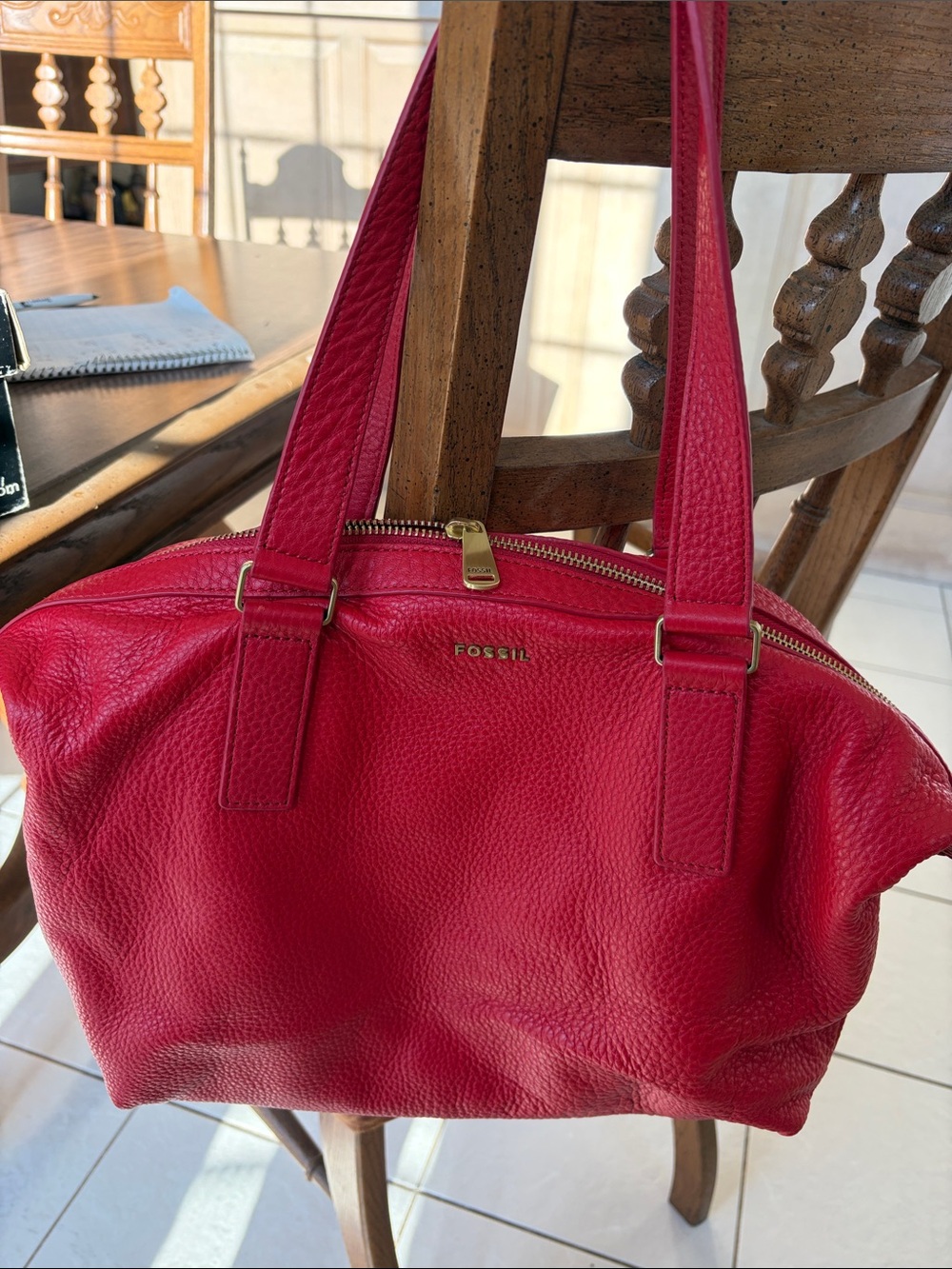 Fossil red pebble convertible shoulder bag, like new